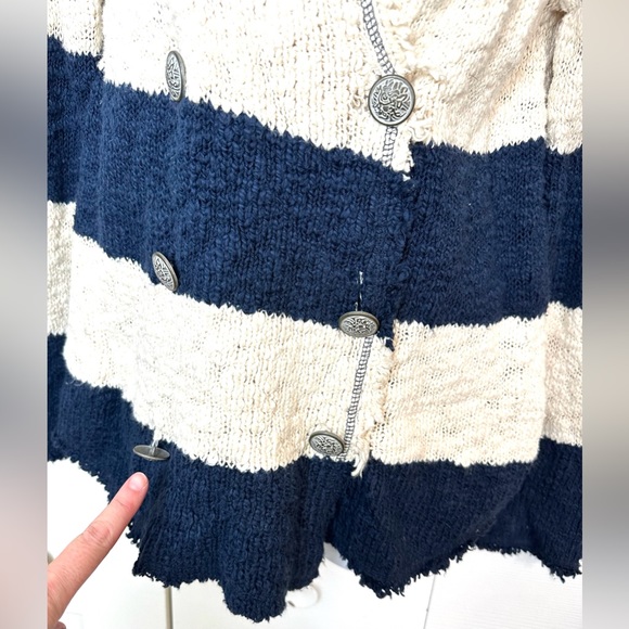 FREE PEOPLE Coat of Arms Jacket Cardigan Sweater Nautical Navy Ivory Coatigan - Picture 6 of 13